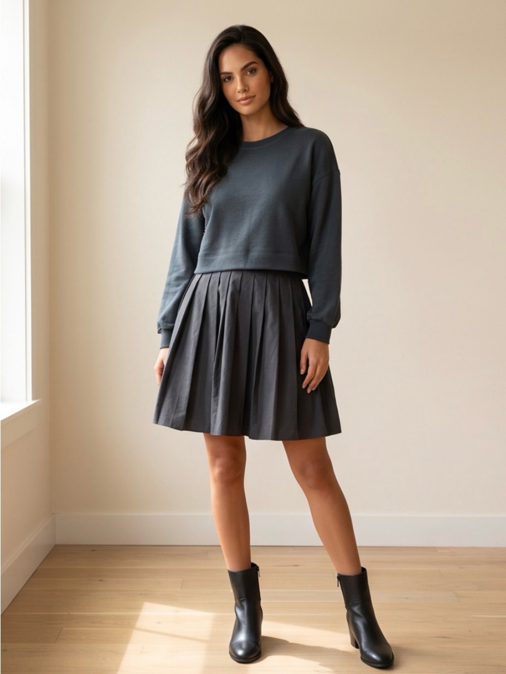 Anrabess Navy Blue Oversized Sweatshirt Dress Womens Small NWT Lantern Sleeve